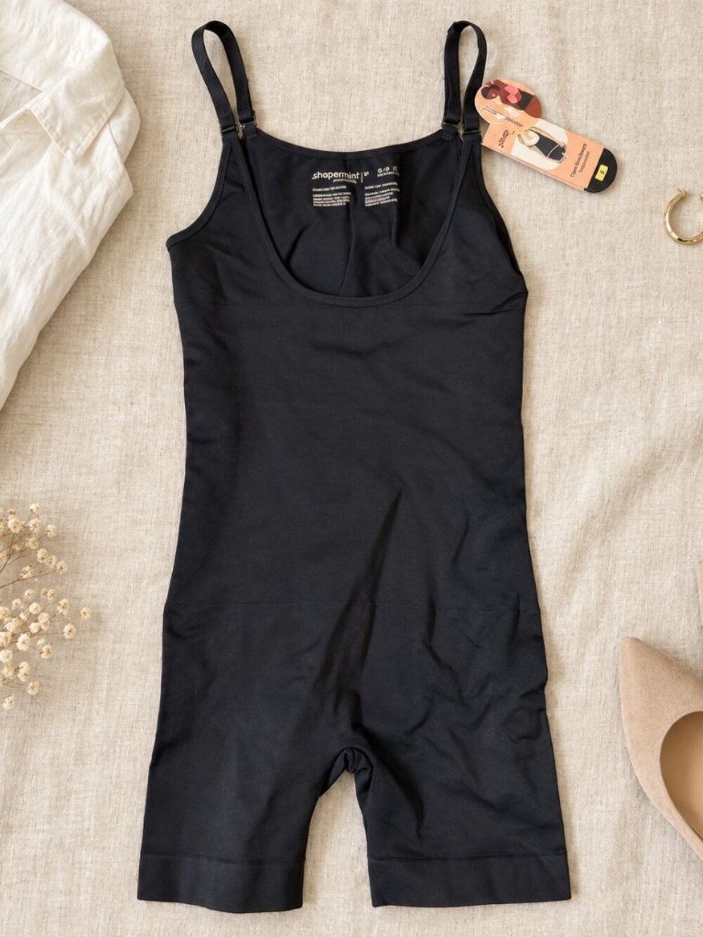NEW Shapermint Black Small One-Piece Open Bust Bodysuit Shaper Short